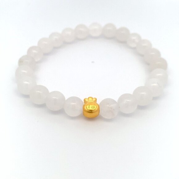 24K Gold Money Bag Lucky Charm Bracelet Gemstones Natural White Jade - Picture 3 of 7